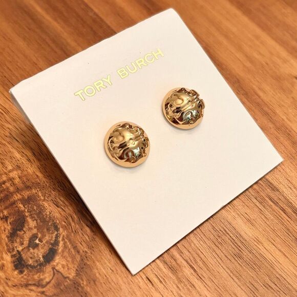 Tory Burch | Dome Medallion Logo Stud Earrings | Gold - Picture 2 of 2